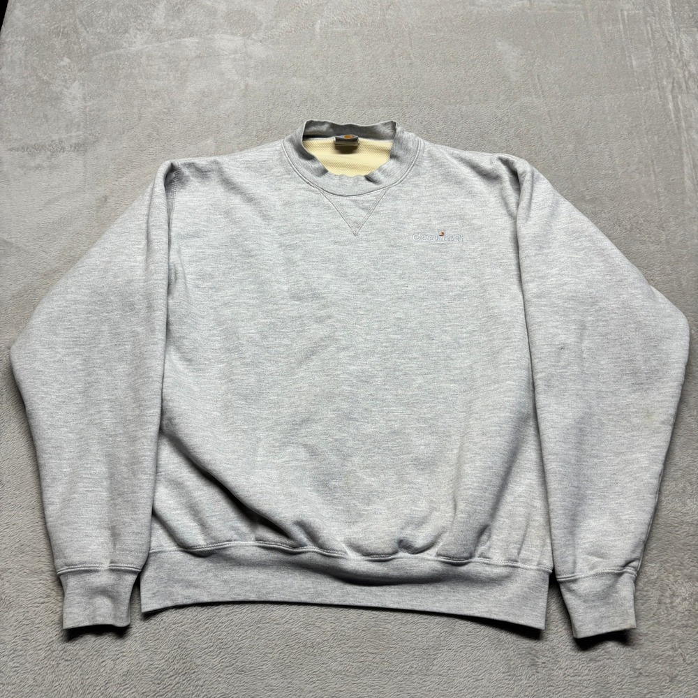 Carhartt Sweatshirt Mens Large K130 ashGray Thermal Lined Pullover Crewneck